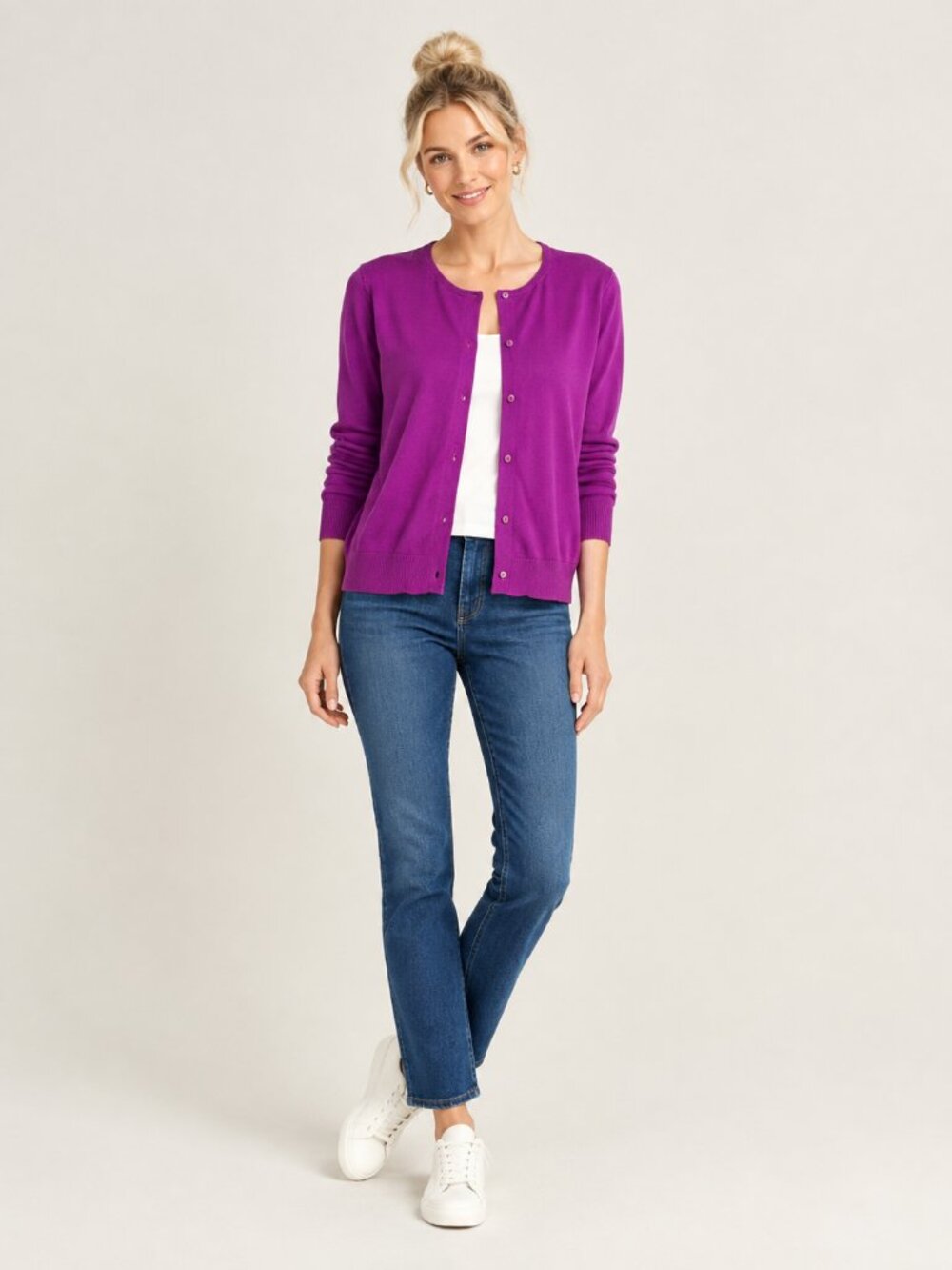 2/$30 Lands' End Crew Neck Cardigan Purple Large #A4879